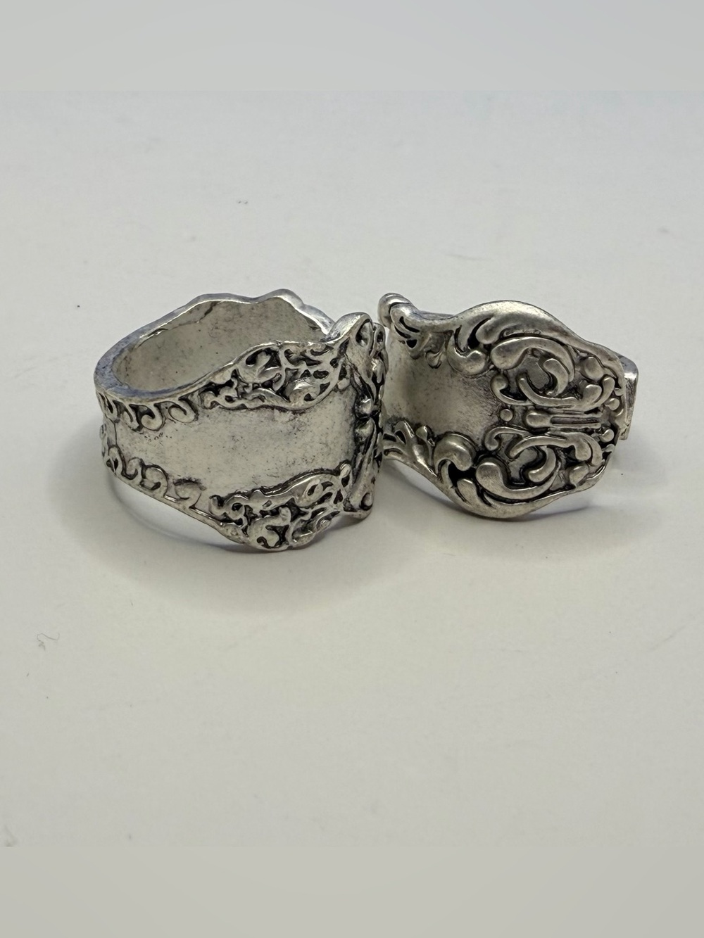 Silver Tone Rose Floral Rings Set of 2 Antiqued Statement Rings